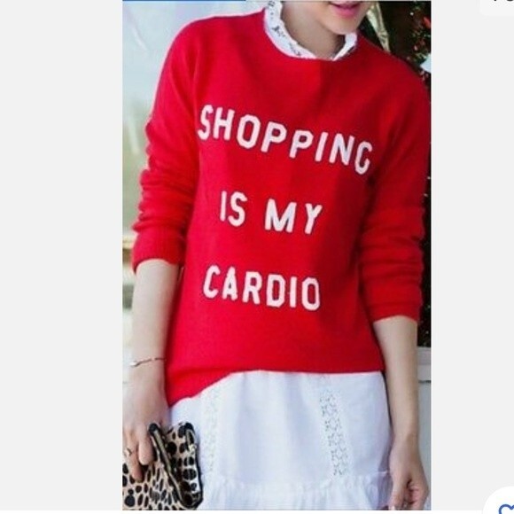 WILDFOX Shopping Is My Cardio Angora Blend Crewneck Sweater in Red S - Picture 4 of 10